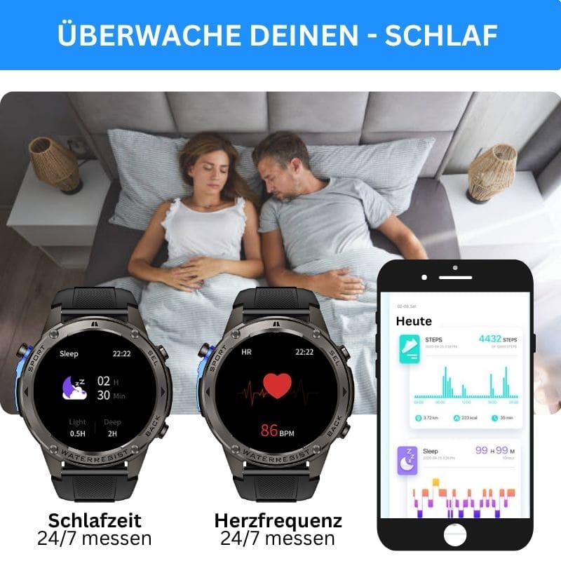 STONE – GPS SMARTWATCH®: Robuste High-End-Smartwatch mit 1,43" HD-Display, integrierter GPS-Funktion, Anruffunktion und Benachrichtigungen von WhatsApp, Instagram & Facebook. Bis zu 21 Tage Akkulaufzeit, Weltuhr, Wetteranzeige, SOS-Notruftaste, Kompass und Zyklus-Tracking – ideal für Alltag, Arbeit, Abenteuer und Gesundheit.