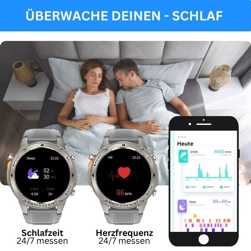 STONE – GPS SMARTWATCH®: Robuste High-End-Smartwatch mit 1,43" HD-Display, integrierter GPS-Funktion, Anruffunktion und Benachrichtigungen von WhatsApp, Instagram & Facebook. Bis zu 21 Tage Akkulaufzeit, Weltuhr, Wetteranzeige, SOS-Notruftaste, Kompass und Zyklus-Tracking – ideal für Alltag, Arbeit, Abenteuer und Gesundheit.