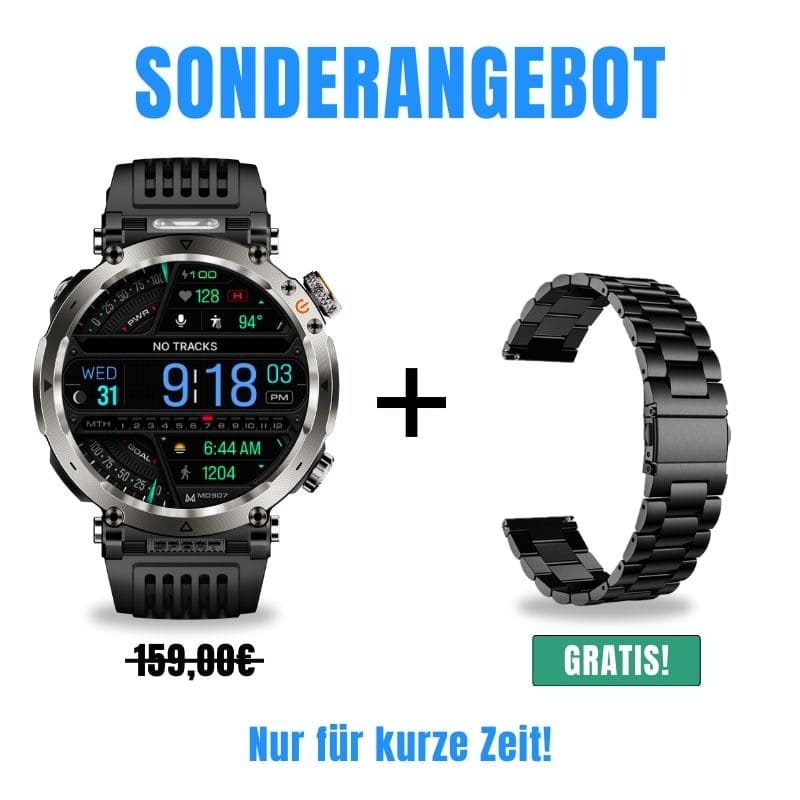 Stone Smartwatch® – extrem robuste Smartwatch mit Anruffunktion, WhatsApp-Benachrichtigungen, bis zu 21 Tagen Akkulaufzeit, Instagram- und Facebook-Benachrichtigungen, SOS-Notruftaste und integriertem Kompass.