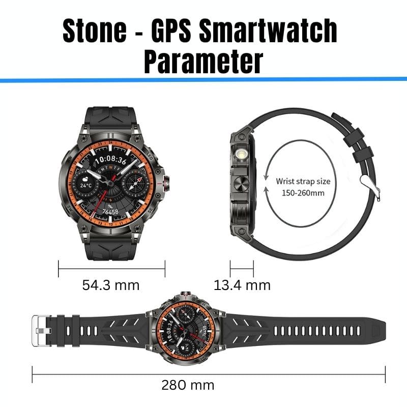 STONE – GPS SMARTWATCH®:
Extrem robuste Smartwatch mit großem 1,85" Display, integrierter GPS-Funktion, Anruffunktion sowie Benachrichtigungen von WhatsApp, Instagram und Facebook.
Mit bis zu 30 Tagen Akkulaufzeit, Weltuhr mit Wetteranzeige, SOS-Notruftaste, Kompass und Zyklus-Tracking – perfekt für Alltag, Abenteuer und Gesundheit.