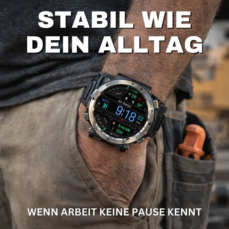 Stone Smartwatch® – extrem robuste Smartwatch mit Anruffunktion, WhatsApp-Benachrichtigungen, bis zu 21 Tagen Akkulaufzeit, Instagram- und Facebook-Benachrichtigungen, SOS-Notruftaste und integriertem Kompass.