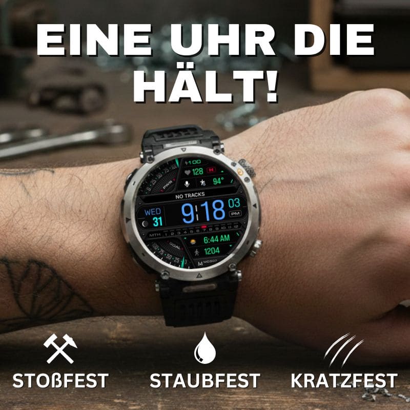 Stone Smartwatch® – extrem robuste Smartwatch mit Anruffunktion, WhatsApp-Benachrichtigungen, bis zu 21 Tagen Akkulaufzeit, Instagram- und Facebook-Benachrichtigungen, SOS-Notruftaste und integriertem Kompass.