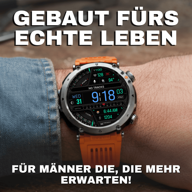 Stone Smartwatch® – extrem robuste Smartwatch mit Anruffunktion, WhatsApp-Benachrichtigungen, bis zu 21 Tagen Akkulaufzeit, Instagram- und Facebook-Benachrichtigungen, SOS-Notruftaste und integriertem Kompass.
