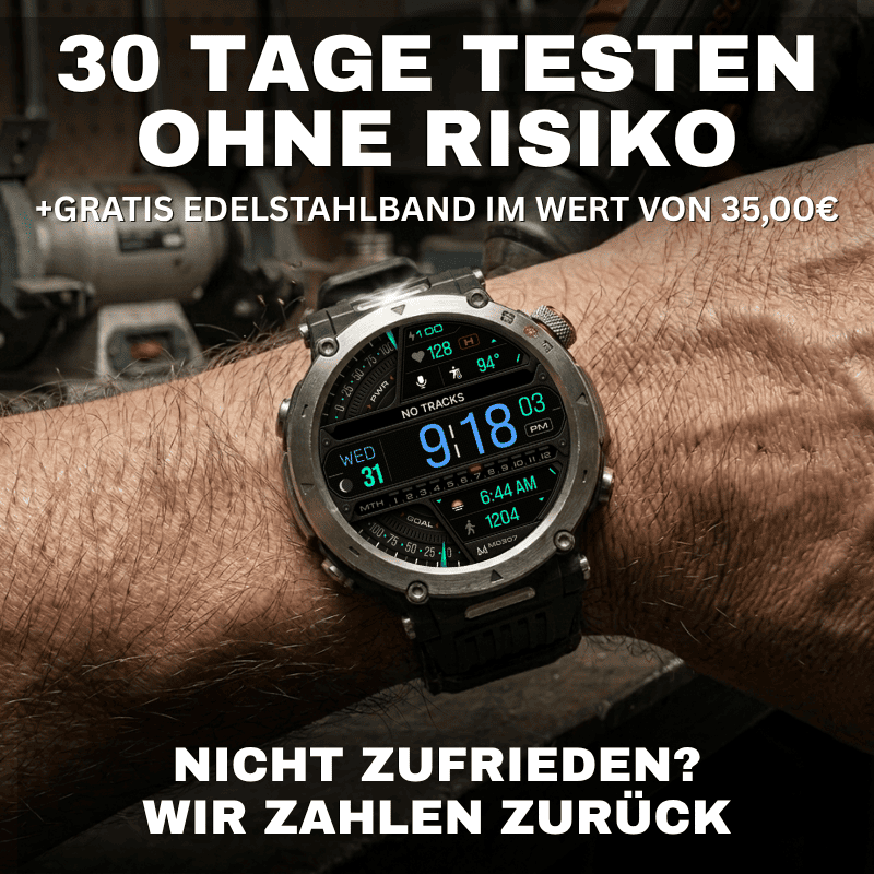 Stone Smartwatch® – extrem robuste Smartwatch mit Anruffunktion, WhatsApp-Benachrichtigungen, bis zu 21 Tagen Akkulaufzeit, Instagram- und Facebook-Benachrichtigungen, SOS-Notruftaste und integriertem Kompass.