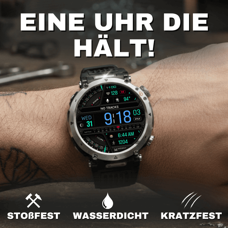 Stone Smartwatch® – extrem robuste Smartwatch mit Anruffunktion, WhatsApp-Benachrichtigungen, bis zu 21 Tagen Akkulaufzeit, Instagram- und Facebook-Benachrichtigungen, SOS-Notruftaste und integriertem Kompass.
