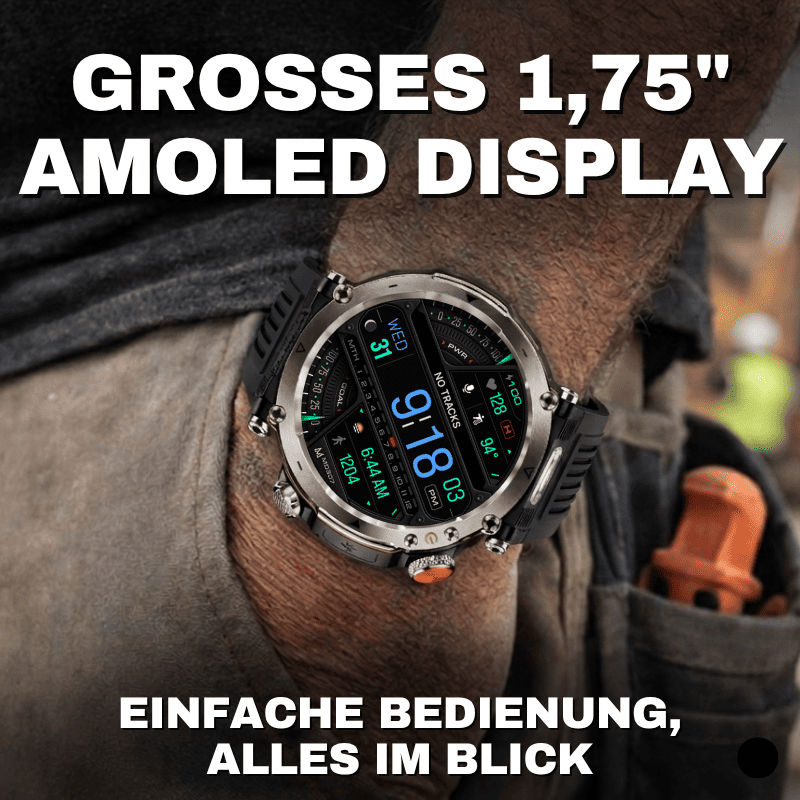 Stone Smartwatch® – extrem robuste Smartwatch mit Anruffunktion, WhatsApp-Benachrichtigungen, bis zu 21 Tagen Akkulaufzeit, Instagram- und Facebook-Benachrichtigungen, SOS-Notruftaste und integriertem Kompass.