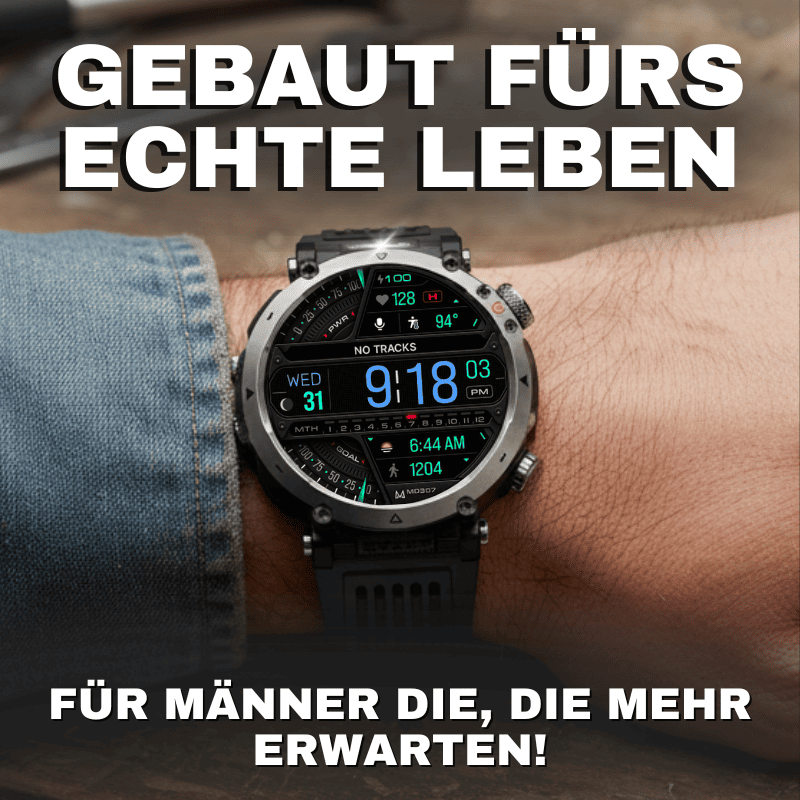 Stone Smartwatch® – extrem robuste Smartwatch mit Anruffunktion, WhatsApp-Benachrichtigungen, bis zu 21 Tagen Akkulaufzeit, Instagram- und Facebook-Benachrichtigungen, SOS-Notruftaste und integriertem Kompass.