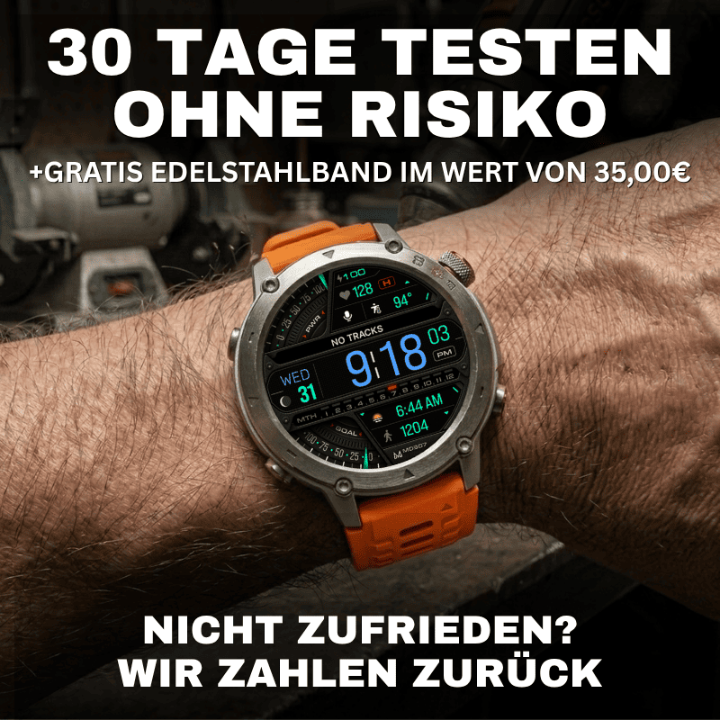 Stone Smartwatch® – extrem robuste Smartwatch mit Anruffunktion, WhatsApp-Benachrichtigungen, bis zu 21 Tagen Akkulaufzeit, Instagram- und Facebook-Benachrichtigungen, SOS-Notruftaste und integriertem Kompass.