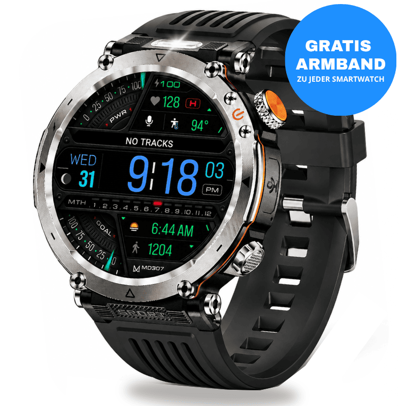 Stone Smartwatch® – extrem robuste Smartwatch mit Anruffunktion, WhatsApp-Benachrichtigungen, bis zu 21 Tagen Akkulaufzeit, Instagram- und Facebook-Benachrichtigungen, SOS-Notruftaste und integriertem Kompass.