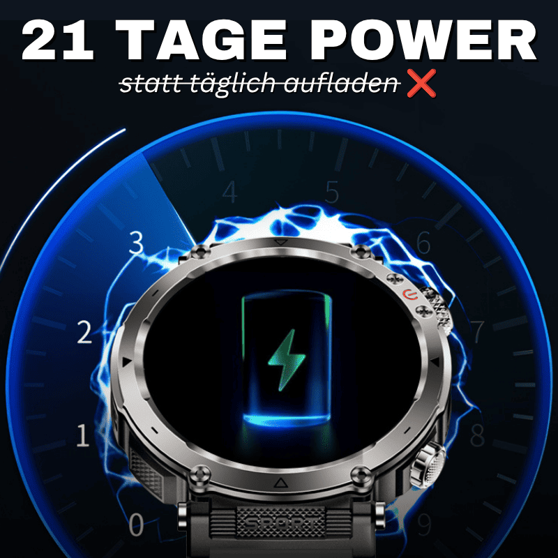 Stone Smartwatch® – extrem robuste Smartwatch mit Anruffunktion, WhatsApp-Benachrichtigungen, bis zu 21 Tagen Akkulaufzeit, Instagram- und Facebook-Benachrichtigungen, SOS-Notruftaste und integriertem Kompass.
