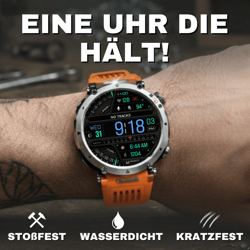 Stone Smartwatch® – extrem robuste Smartwatch mit Anruffunktion, WhatsApp-Benachrichtigungen, bis zu 21 Tagen Akkulaufzeit, Instagram- und Facebook-Benachrichtigungen, SOS-Notruftaste und integriertem Kompass.