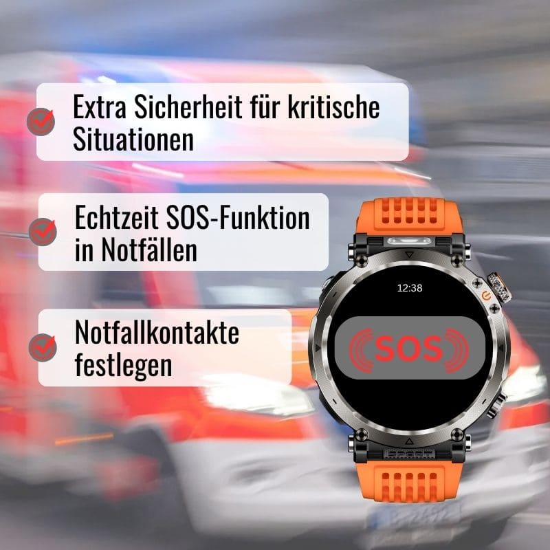 Stone Smartwatch® – extrem robuste Smartwatch mit Anruffunktion, WhatsApp-Benachrichtigungen, bis zu 21 Tagen Akkulaufzeit, Instagram- und Facebook-Benachrichtigungen, SOS-Notruftaste und integriertem Kompass.