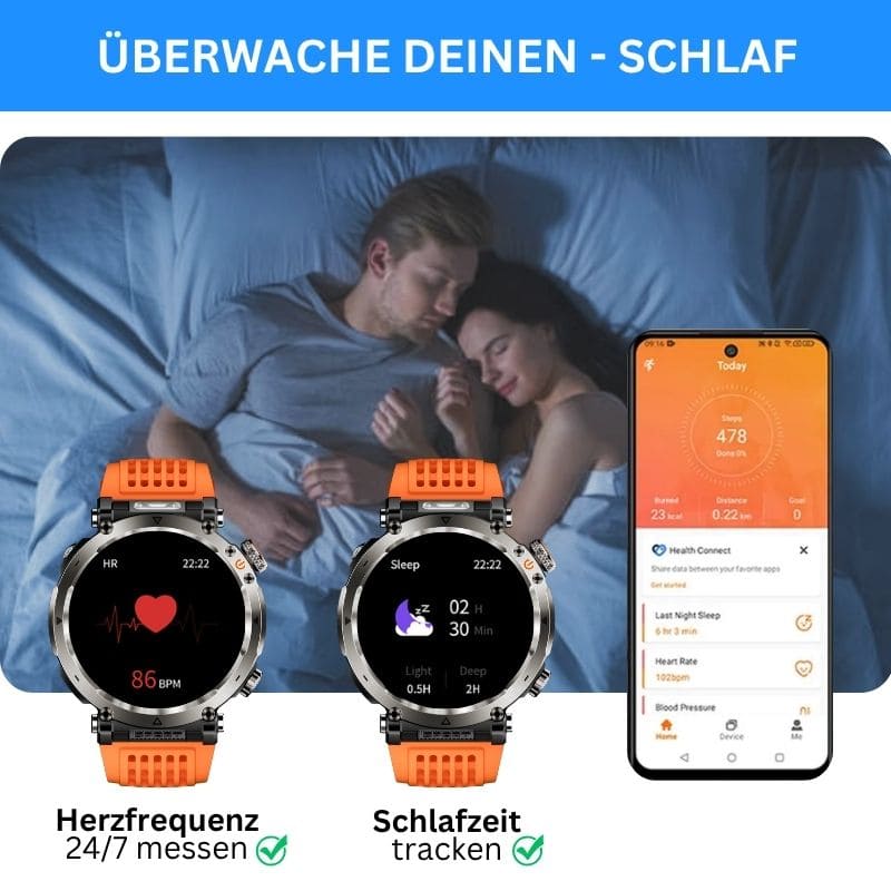 Stone Smartwatch® – extrem robuste Smartwatch mit Anruffunktion, WhatsApp-Benachrichtigungen, bis zu 21 Tagen Akkulaufzeit, Instagram- und Facebook-Benachrichtigungen, SOS-Notruftaste und integriertem Kompass.