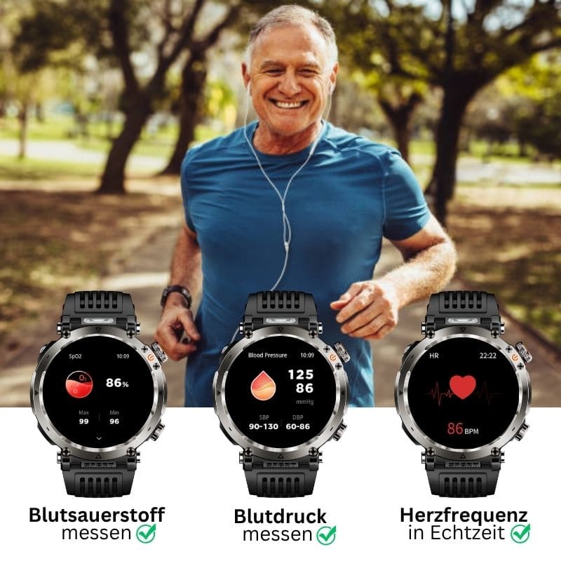 Stone Smartwatch® – extrem robuste Smartwatch mit Anruffunktion, WhatsApp-Benachrichtigungen, bis zu 21 Tagen Akkulaufzeit, Instagram- und Facebook-Benachrichtigungen, SOS-Notruftaste und integriertem Kompass.