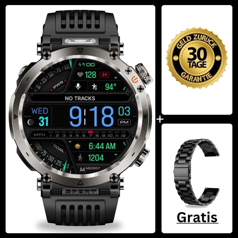 Stone Smartwatch® – extrem robuste Smartwatch mit Anruffunktion, WhatsApp-Benachrichtigungen, bis zu 21 Tagen Akkulaufzeit, Instagram- und Facebook-Benachrichtigungen, SOS-Notruftaste und integriertem Kompass.