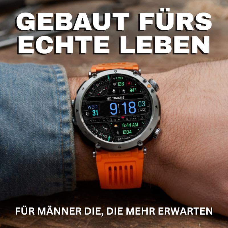 Stone Smartwatch® – extrem robuste Smartwatch mit Anruffunktion, WhatsApp-Benachrichtigungen, bis zu 21 Tagen Akkulaufzeit, Instagram- und Facebook-Benachrichtigungen, SOS-Notruftaste und integriertem Kompass.