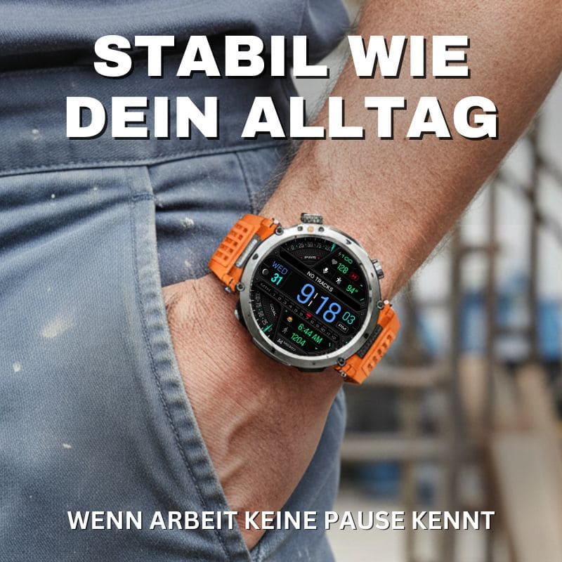 Stone Smartwatch® – extrem robuste Smartwatch mit Anruffunktion, WhatsApp-Benachrichtigungen, bis zu 21 Tagen Akkulaufzeit, Instagram- und Facebook-Benachrichtigungen, SOS-Notruftaste und integriertem Kompass.