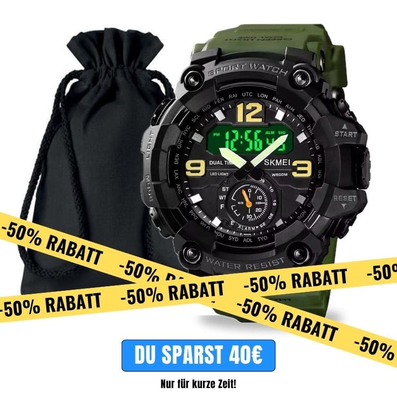 Robuste D-Shock Uhr bei Watchbutton mit stoßfestem Edelstahlgehäuse und kratzfestem Acrylglas für maximale Stabilität im Alltag