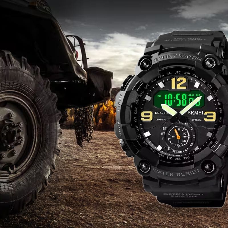 Robuste D-Shock Uhr bei Watchbutton mit stoßfestem Edelstahlgehäuse und kratzfestem Acrylglas für maximale Stabilität im Alltag