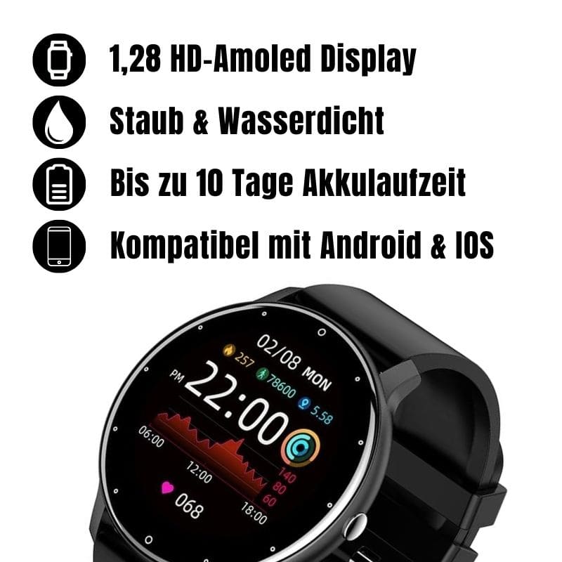 ONDORA – Fit Smartwatch für deinen Alltag
Bis zu 7 Tage Akkulaufzeit, Anrufe direkt über die Uhr, WhatsApp-Benachrichtigungen und smarte Gesundheitsfunktionen wie Schlafanalyse, Schrittzähler und Kalorienübersicht – alles, was du brauchst, an deinem Handgelenk.
Robust, alltagstauglich und geschützt vor Stößen, Staub und Wasser.