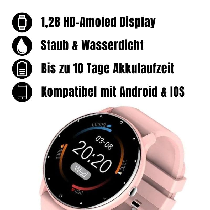 ONDORA – Fit Smartwatch für deinen Alltag
Bis zu 7 Tage Akkulaufzeit, Anrufe direkt über die Uhr, WhatsApp-Benachrichtigungen und smarte Gesundheitsfunktionen wie Schlafanalyse, Schrittzähler und Kalorienübersicht – alles, was du brauchst, an deinem Handgelenk.
Robust, alltagstauglich und geschützt vor Stößen, Staub und Wasser.
