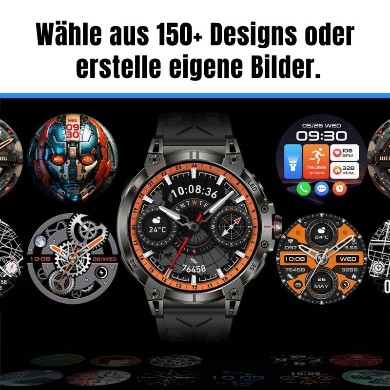 STONE – GPS SMARTWATCH®:
Extrem robuste Smartwatch mit großem 1,85" Display, integrierter GPS-Funktion, Anruffunktion sowie Benachrichtigungen von WhatsApp, Instagram und Facebook.
Mit bis zu 30 Tagen Akkulaufzeit, Weltuhr mit Wetteranzeige, SOS-Notruftaste, Kompass und Zyklus-Tracking – perfekt für Alltag, Abenteuer und Gesundheit.