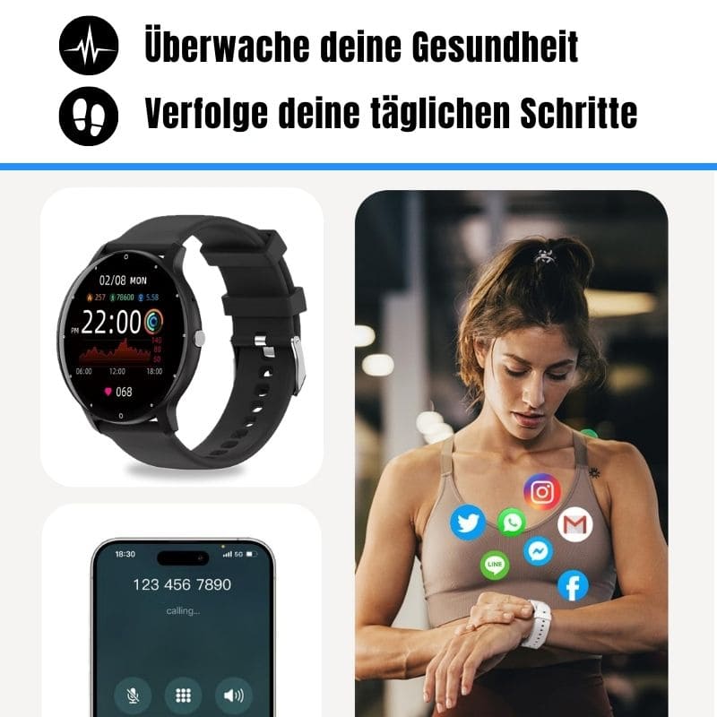 ONDORA – Fit Smartwatch für deinen Alltag
Bis zu 7 Tage Akkulaufzeit, Anrufe direkt über die Uhr, WhatsApp-Benachrichtigungen und smarte Gesundheitsfunktionen wie Schlafanalyse, Schrittzähler und Kalorienübersicht – alles, was du brauchst, an deinem Handgelenk.
Robust, alltagstauglich und geschützt vor Stößen, Staub und Wasser.