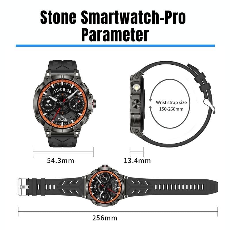 STONE – GPS SMARTWATCH®:
Extrem robuste Smartwatch mit großem 1,85" Display, integrierter GPS-Funktion, Anruffunktion sowie Benachrichtigungen von WhatsApp, Instagram und Facebook.
Mit bis zu 30 Tagen Akkulaufzeit, Weltuhr mit Wetteranzeige, SOS-Notruftaste, Kompass und Zyklus-Tracking – perfekt für Alltag, Abenteuer und Gesundheit.