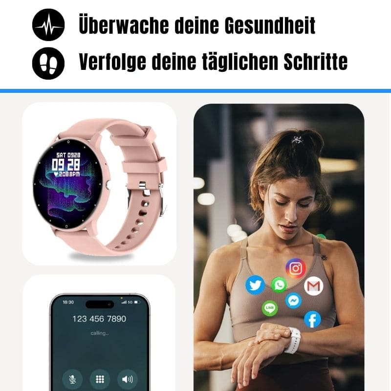 ONDORA – Fit Smartwatch für deinen Alltag
Bis zu 7 Tage Akkulaufzeit, Anrufe direkt über die Uhr, WhatsApp-Benachrichtigungen und smarte Gesundheitsfunktionen wie Schlafanalyse, Schrittzähler und Kalorienübersicht – alles, was du brauchst, an deinem Handgelenk.
Robust, alltagstauglich und geschützt vor Stößen, Staub und Wasser.