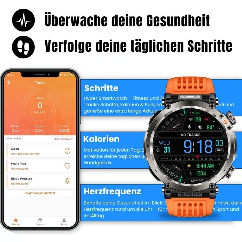 Stone Smartwatch® – extrem robuste Smartwatch mit Anruffunktion, WhatsApp-Benachrichtigungen, bis zu 21 Tagen Akkulaufzeit, Instagram- und Facebook-Benachrichtigungen, SOS-Notruftaste und integriertem Kompass.