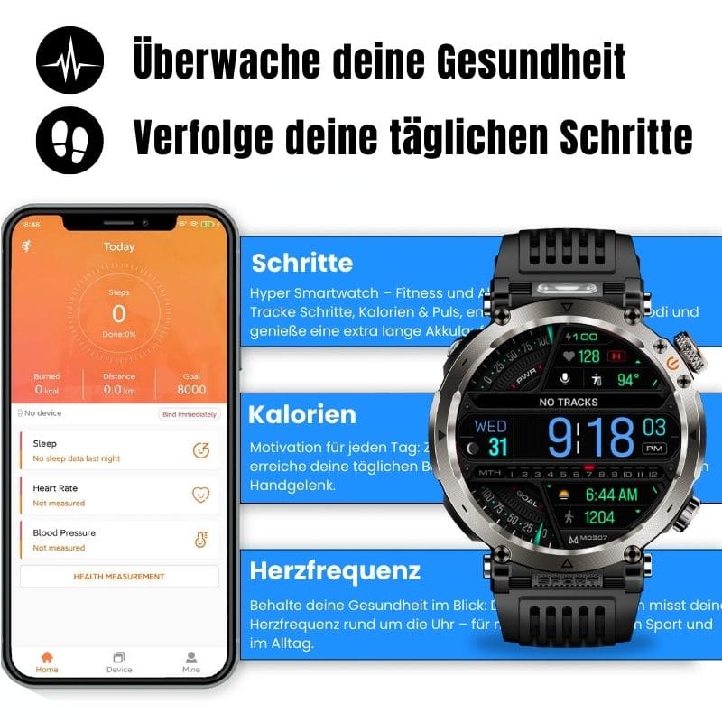 Stone Smartwatch® – extrem robuste Smartwatch mit Anruffunktion, WhatsApp-Benachrichtigungen, bis zu 21 Tagen Akkulaufzeit, Instagram- und Facebook-Benachrichtigungen, SOS-Notruftaste und integriertem Kompass.