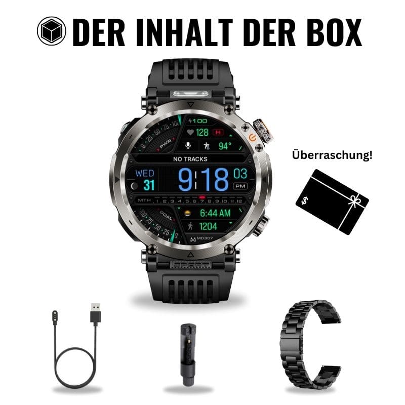 Stone Smartwatch® – extrem robuste Smartwatch mit Anruffunktion, WhatsApp-Benachrichtigungen, bis zu 21 Tagen Akkulaufzeit, Instagram- und Facebook-Benachrichtigungen, SOS-Notruftaste und integriertem Kompass.