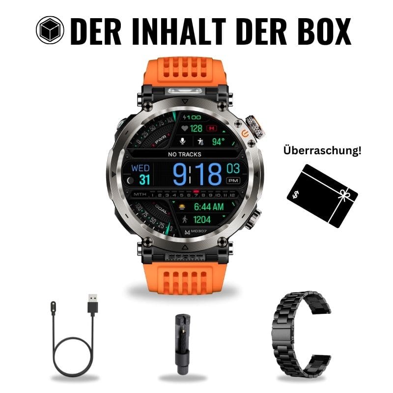 Stone Smartwatch® – extrem robuste Smartwatch mit Anruffunktion, WhatsApp-Benachrichtigungen, bis zu 21 Tagen Akkulaufzeit, Instagram- und Facebook-Benachrichtigungen, SOS-Notruftaste und integriertem Kompass.