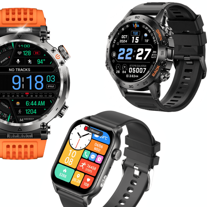 Die Smartwatch-Kollektion von Watchbutton – sportlich-elegante, robuste Modelle für Alltag und Arbeit. Mit bis zu 14 Tagen Akkulaufzeit, vielseitigen Sportfunktionen, Gesundheits-Tracking und SOS-Notfallfunktion.
