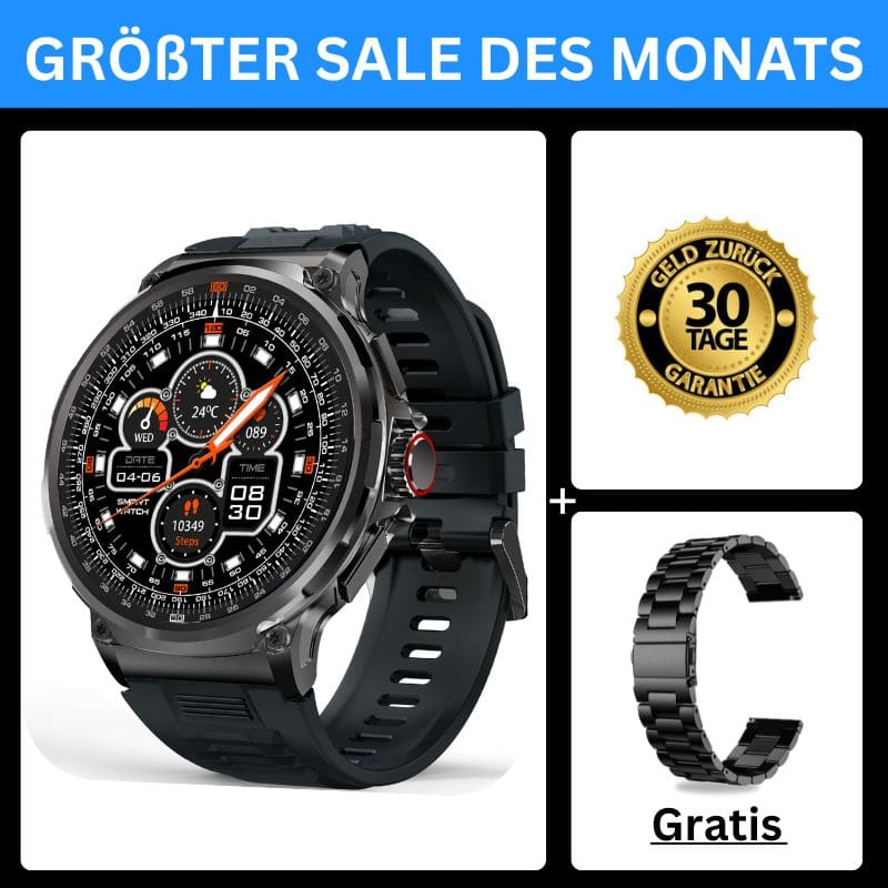 OREXON SMARTWATCH®: Robuste Männer-Smartwatch mit 1,85" HD-Full-Touchscreen, Bluetooth-Anrufen, Herzfrequenz-, Blutdruck- und Blutsauerstoff-Tracking. Integrierte Aktivitäts- und Multisport-Tracker, Schlaf- und Atemüberwachung, Kalorienzähler, Push-Benachrichtigungen von WhatsApp, Instagram & Co. Bis zu 30 Tage Akkulaufzeit, IP68 wasserdicht, LED-Taschenlampe, Musiksteuerung und Sprachassistent – ideal für Alltag, Arbeit, Outdoor-Abenteuer und Gesundheit.