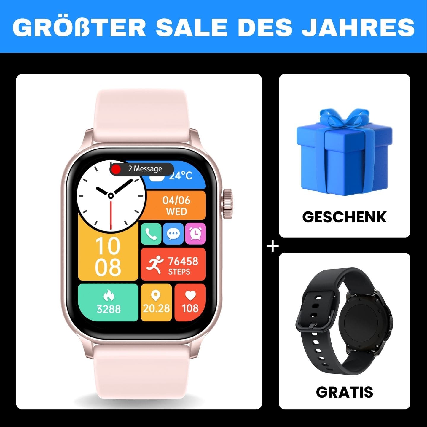 Hyper Smartwatch – stilvolle Smartwatch für Alltag & Sport, lange Akkulaufzeit, Herzfrequenz- und Gesundheits-Tracking, Schrittzähler, Anrufe & Benachrichtigungen direkt am Handgelenk