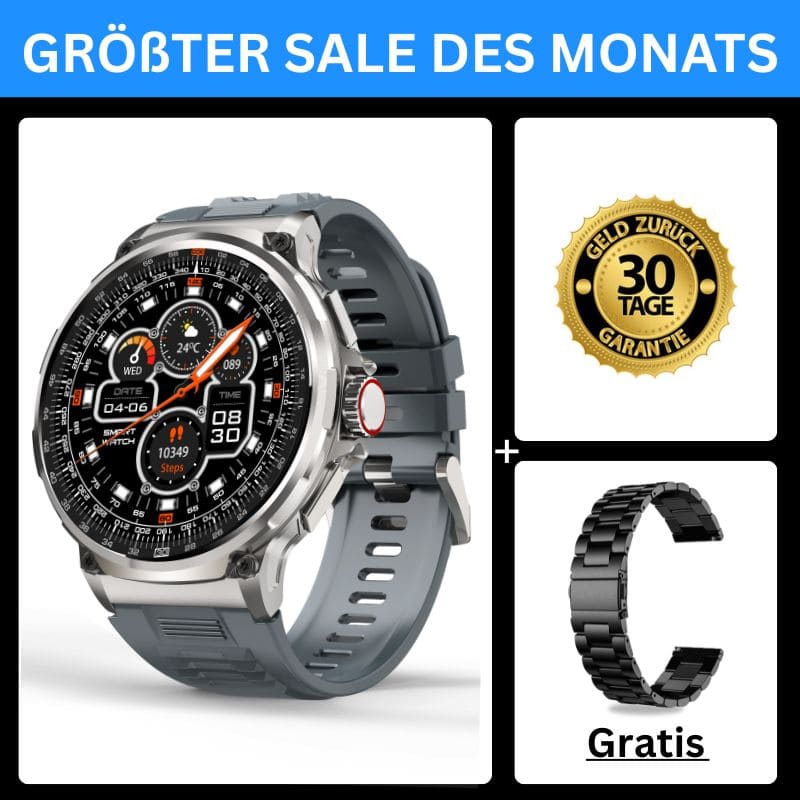OREXON SMARTWATCH®: Robuste Männer-Smartwatch mit 1,85" HD-Full-Touchscreen, Bluetooth-Anrufen, Herzfrequenz-, Blutdruck- und Blutsauerstoff-Tracking. Integrierte Aktivitäts- und Multisport-Tracker, Schlaf- und Atemüberwachung, Kalorienzähler, Push-Benachrichtigungen von WhatsApp, Instagram & Co. Bis zu 30 Tage Akkulaufzeit, IP68 wasserdicht, LED-Taschenlampe, Musiksteuerung und Sprachassistent – ideal für Alltag, Arbeit, Outdoor-Abenteuer und Gesundheit.