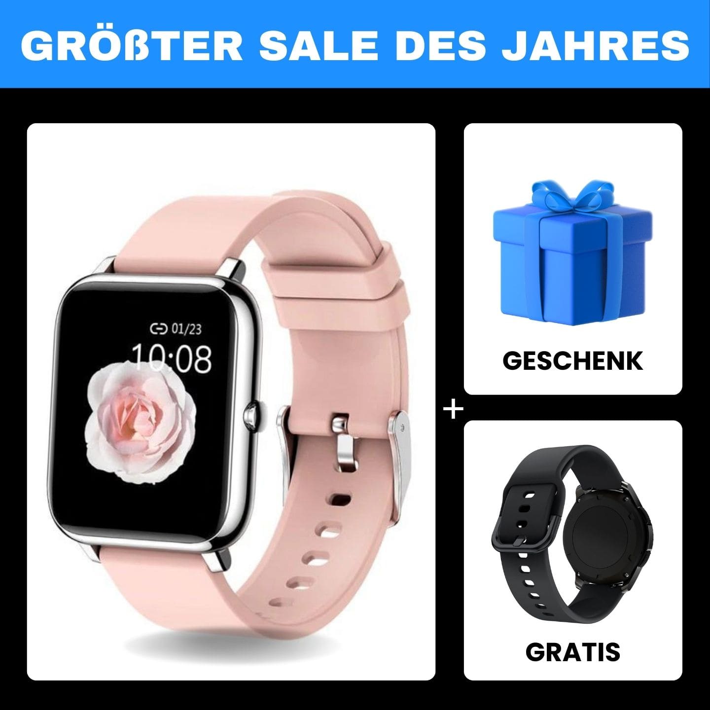 Die Dayno Smartwatch – dein smarter Fitness-Begleiter für den Alltag.
Mit Schrittzähler, Kalorien- und Herzfrequenz-Tracking, langer Akkulaufzeit und über 100 Sportmodi bleibst du aktiv und organisiert – jeden Tag!