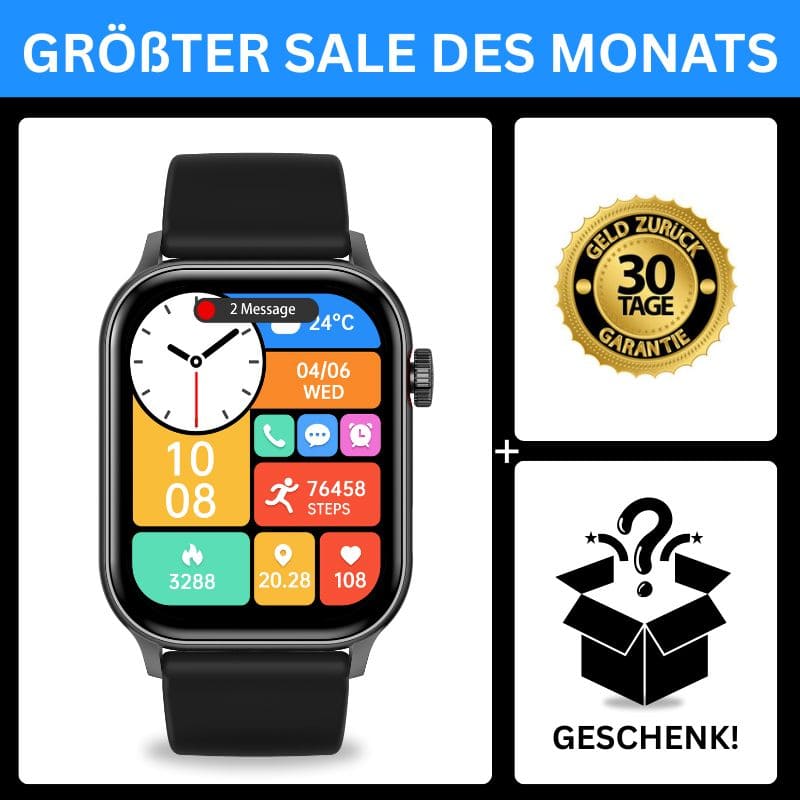 Hyper Smartwatch – stilvolle Smartwatch für Alltag & Sport, lange Akkulaufzeit, Herzfrequenz- und Gesundheits-Tracking, Schrittzähler, Anrufe & Benachrichtigungen direkt am Handgelenk
