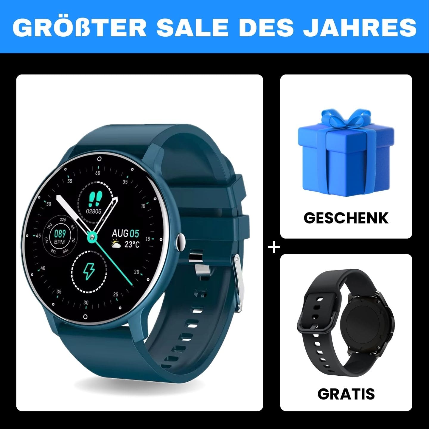 ONDORA – Fit Smartwatch für deinen Alltag
Bis zu 7 Tage Akkulaufzeit, Anrufe direkt über die Uhr, WhatsApp-Benachrichtigungen und smarte Gesundheitsfunktionen wie Schlafanalyse, Schrittzähler und Kalorienübersicht – alles, was du brauchst, an deinem Handgelenk.
Robust, alltagstauglich und geschützt vor Stößen, Staub und Wasser.