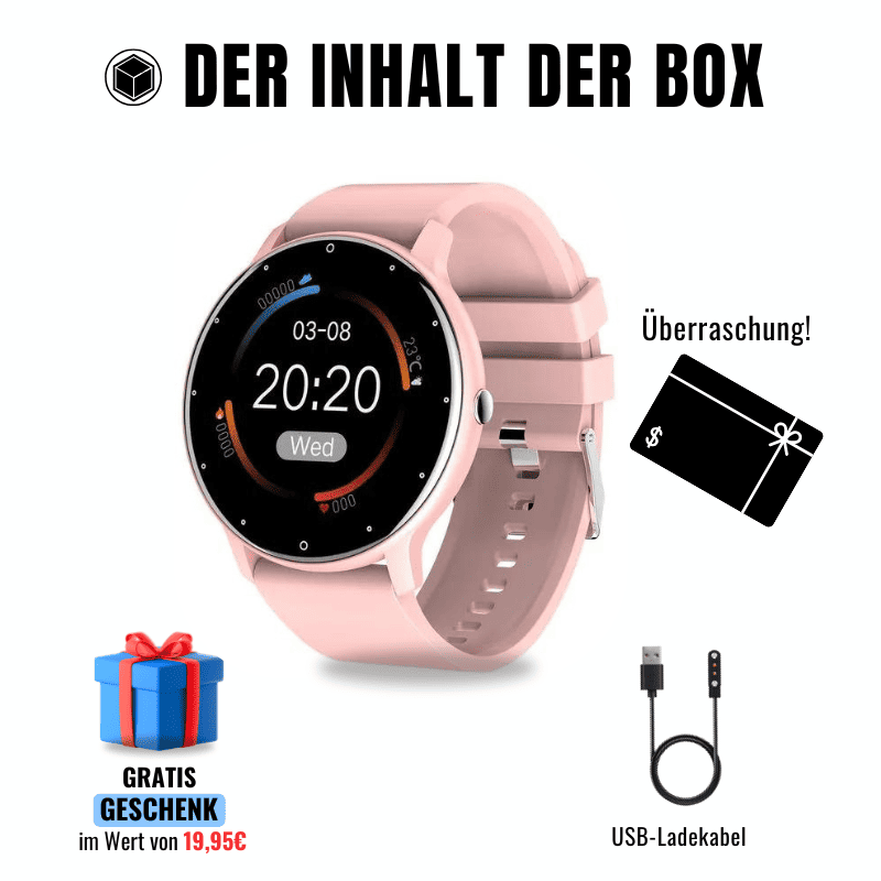 ONDORA – Fit Smartwatch für deinen Alltag
Bis zu 7 Tage Akkulaufzeit, Anrufe direkt über die Uhr, WhatsApp-Benachrichtigungen und smarte Gesundheitsfunktionen wie Schlafanalyse, Schrittzähler und Kalorienübersicht – alles, was du brauchst, an deinem Handgelenk.
Robust, alltagstauglich und geschützt vor Stößen, Staub und Wasser.