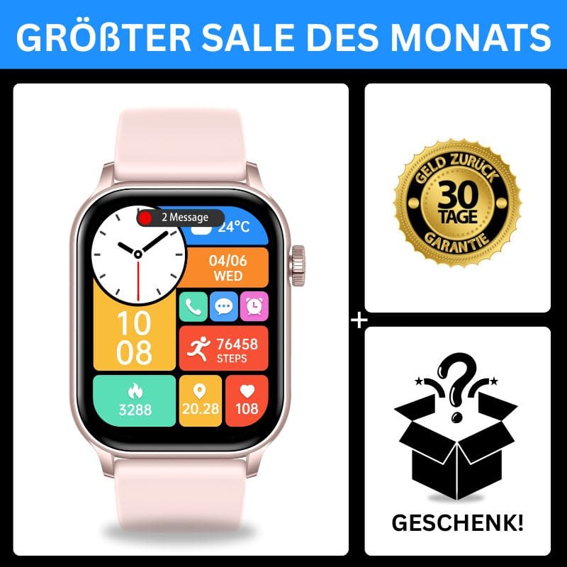 Hyper Smartwatch – stilvolle Smartwatch für Alltag & Sport, lange Akkulaufzeit, Herzfrequenz- und Gesundheits-Tracking, Schrittzähler, Anrufe & Benachrichtigungen direkt am Handgelenk
