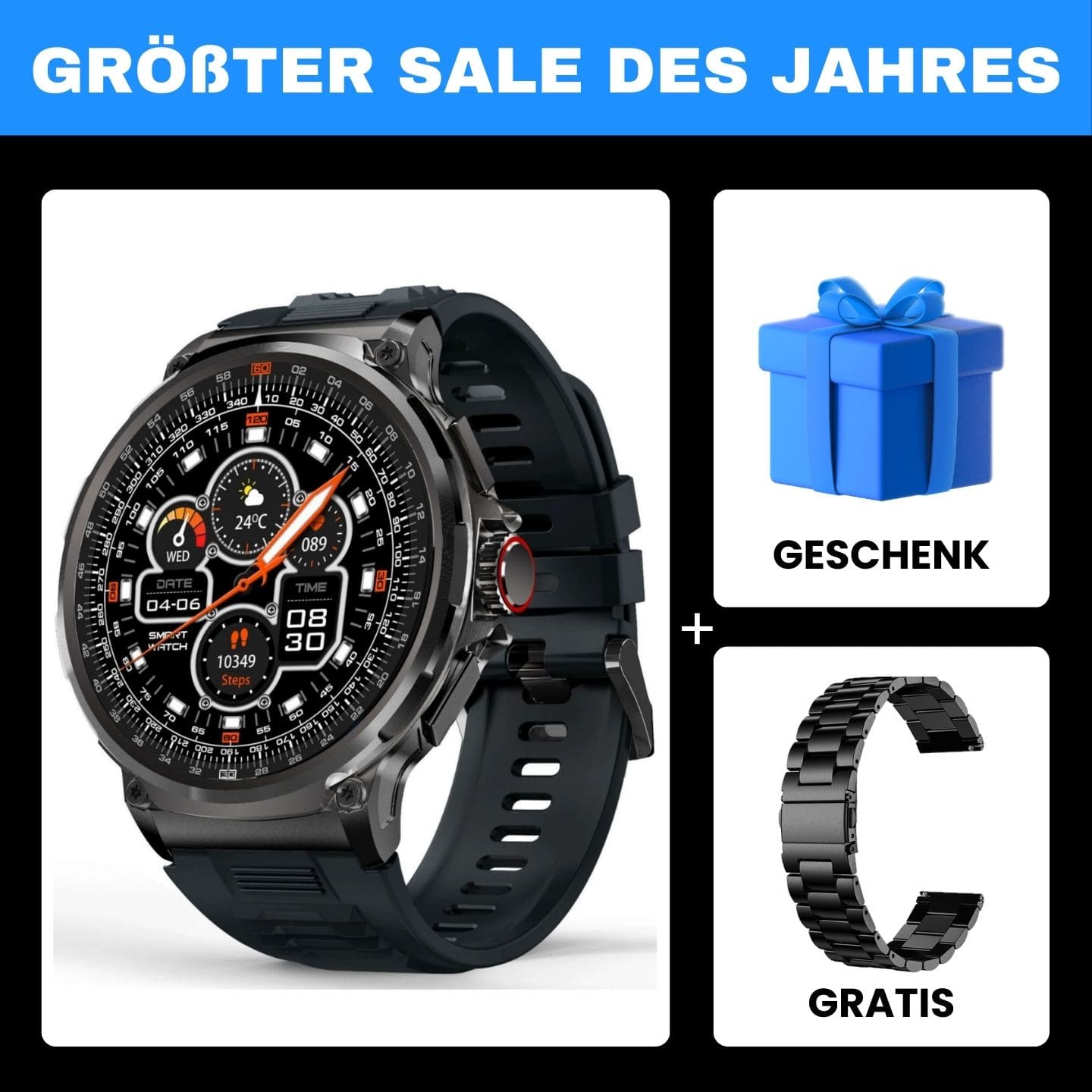 OREXON SMARTWATCH®: Robuste Männer-Smartwatch mit 1,85" HD-Full-Touchscreen, Bluetooth-Anrufen, Herzfrequenz-, Blutdruck- und Blutsauerstoff-Tracking. Integrierte Aktivitäts- und Multisport-Tracker, Schlaf- und Atemüberwachung, Kalorienzähler, Push-Benachrichtigungen von WhatsApp, Instagram & Co. Bis zu 30 Tage Akkulaufzeit, IP68 wasserdicht, LED-Taschenlampe, Musiksteuerung und Sprachassistent – ideal für Alltag, Arbeit, Outdoor-Abenteuer und Gesundheit.