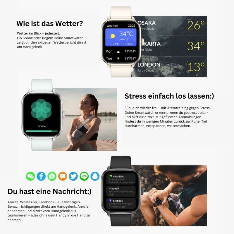 Hyper Smartwatch – Fitness und Alltag im Griff.
Tracke Schritte, Kalorien & Puls, entdecke über 100 Sportmodi und genieße eine extra lange Akkulaufzeit!
