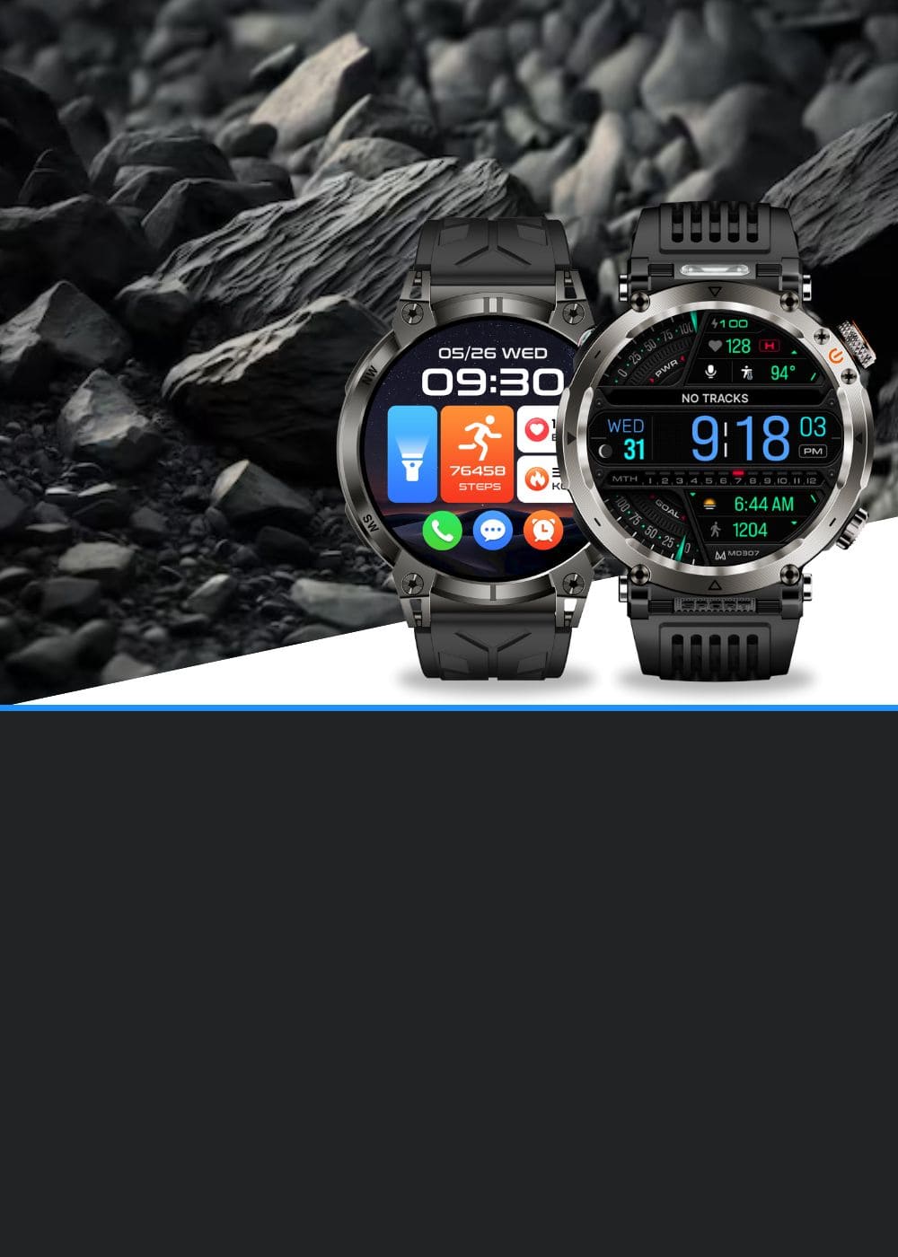 Titelbild moderner Smartwatch von WatchButton – elegante, robuste Uhr mit großem Display und vielseitigen Funktionen für Alltag, Gesundheit und Fitness.