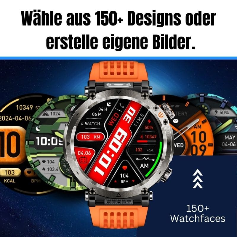 Stone Smartwatch® – extrem robuste Smartwatch mit Anruffunktion, WhatsApp-Benachrichtigungen, bis zu 21 Tagen Akkulaufzeit, Instagram- und Facebook-Benachrichtigungen, SOS-Notruftaste und integriertem Kompass.